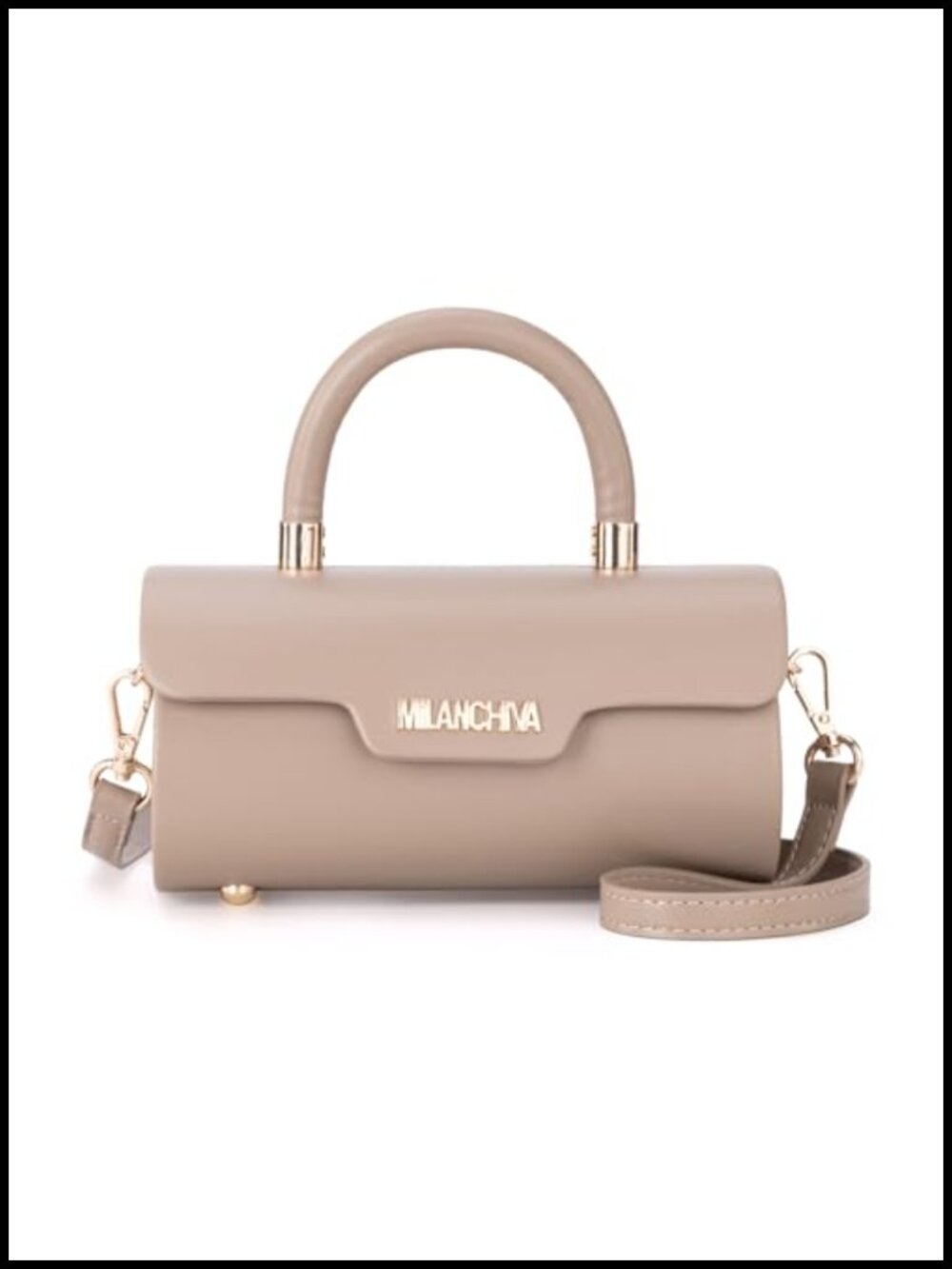 Vegan Leather Crossbody Bag Mini Barrel Purse Top Handle Detachable Strap